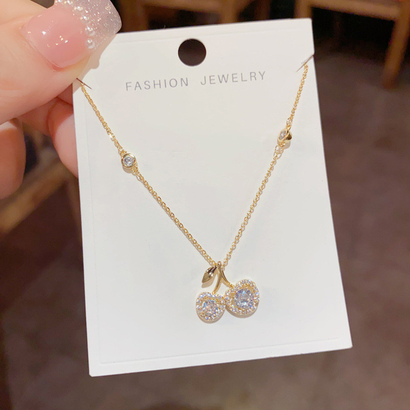 สร้อยคอ ประดับเพทาย รูปเชอร์รี่ แบบเรียบง่าย