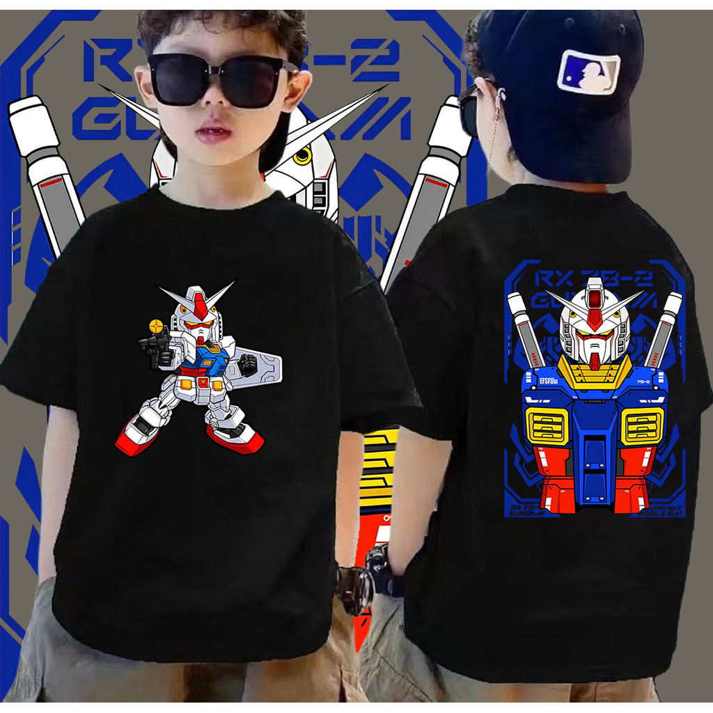 เสื้อยืดผ้าฝ้ายพิมพ์ลายแฟชั่น [ Gundam ] เสื้อยืด พิมพ์ลายกราฟฟิค เสื้อยืดเด็ก size：100-150cm