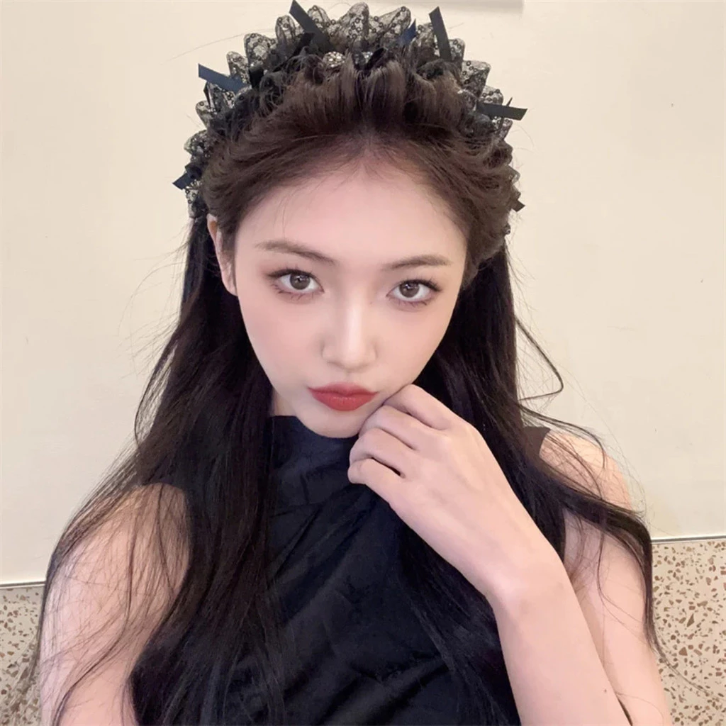 ที่คาดผมผ้ากอซแต่งลูกไม้ประดับโบว์เพชร สไตล์เกาหลี thumbnail 5