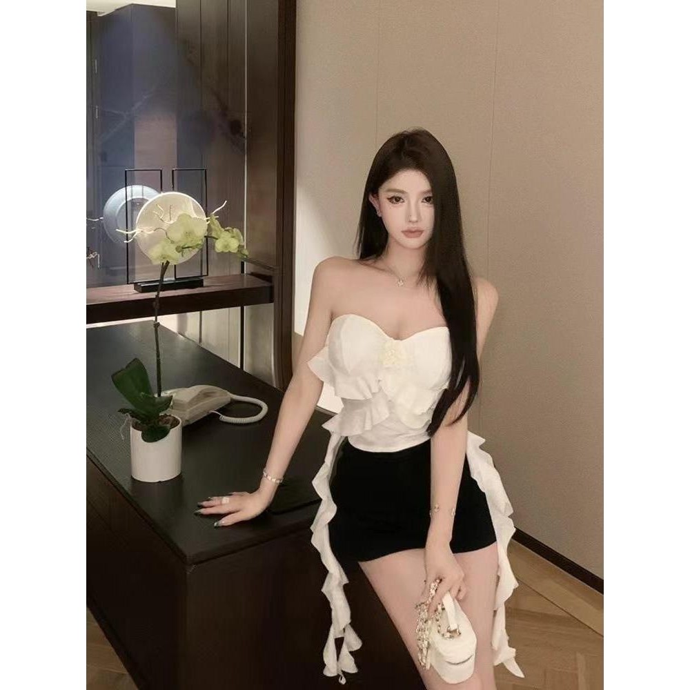 L'NADA【พร้อมส่ง】เสื้อเกาะอกกระพรุน มีฟองน้ำใน พร้อมเข็มกลัดกุหลาบ(3006)