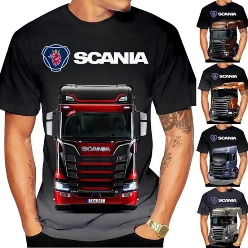 2025 เสื้อยืดแฟชั่นพิมพ์ 3D Effect โลโก้ด้านหน้าและด้านหลังสําหรับ Scania รถบรรทุกไดร์เวอร์ T เสื้อ 