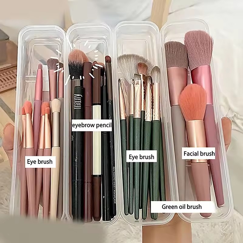 กล่องเก็บแปรงแต่งหน้าแบบพกพา 1/3/5 ชิ้น / ที่เก็บแปรงเครื่องสําอางแบบพลิกด้านบนแบบใส ราคา ถูกที่สุด ดีลบีเคเค แกลเลอรีภาพที่ 3