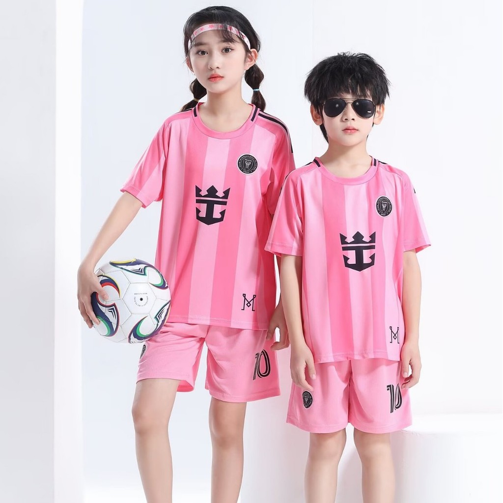 25-26 Miami Football Jersey Set สีชมพู No.10 Football Jersey เสื้อฟุตบอลเด็ก