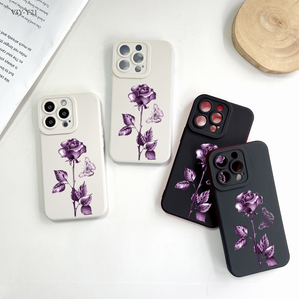 VIVO Y21 Y33S Y33T Y15S Y50 Y20 Y20S Y12S Y12A Y17 Y15 Y12 Y16 Y19 Y91C V25 V23 V23E V20 Pro 5G เคสวีโว่ กุหลาบสีม่วง