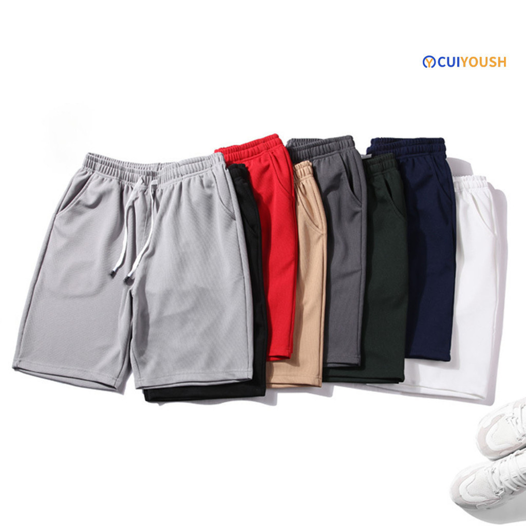 [CUI] กางเกงขาสั้น เอวสูง ยางยืด สีพื้น แบบผูกเชือก เหมาะกับฤดูร้อน สําหรับผู้ชาย ใส่ออกกําลังกาย ฟิตเนส