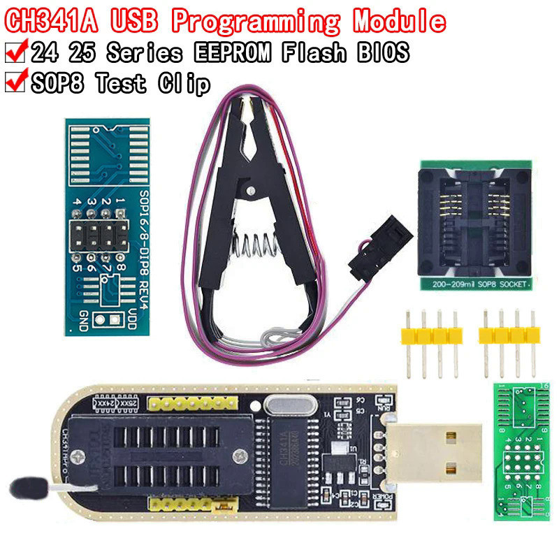 ชุดโมดูลโปรแกรมเมอร์ CH341A CH341B 24 25 Series EEPROM Flash BIOS USB SOIC8 SOP8 สําหรับ EEPROM 93CXX 25CXX 24CXX DIY