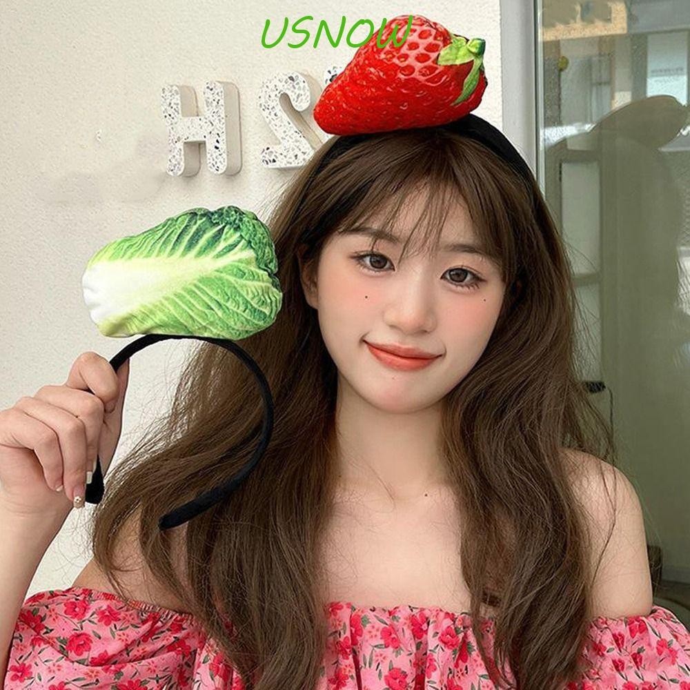 Usnow ที่คาดผมฮอตด็อก ผัก สตรอเบอร์รี่จําลอง อาหาร ที่คาดผม บุคลิกภาพ ขนมปัง ซ่อนกระดูก ปาร์ตี้