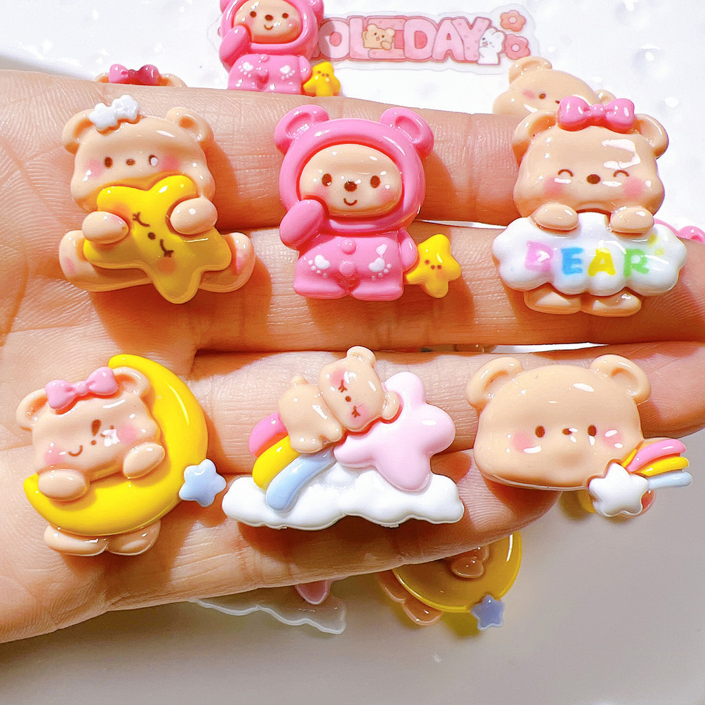 สติกเกอร์เรซิ่น รูปหมี ก้อนเมฆ สีรุ้ง แฮนด์เมด diy สําหรับติดตกแต่งแก้วน้ํา รองเท้า