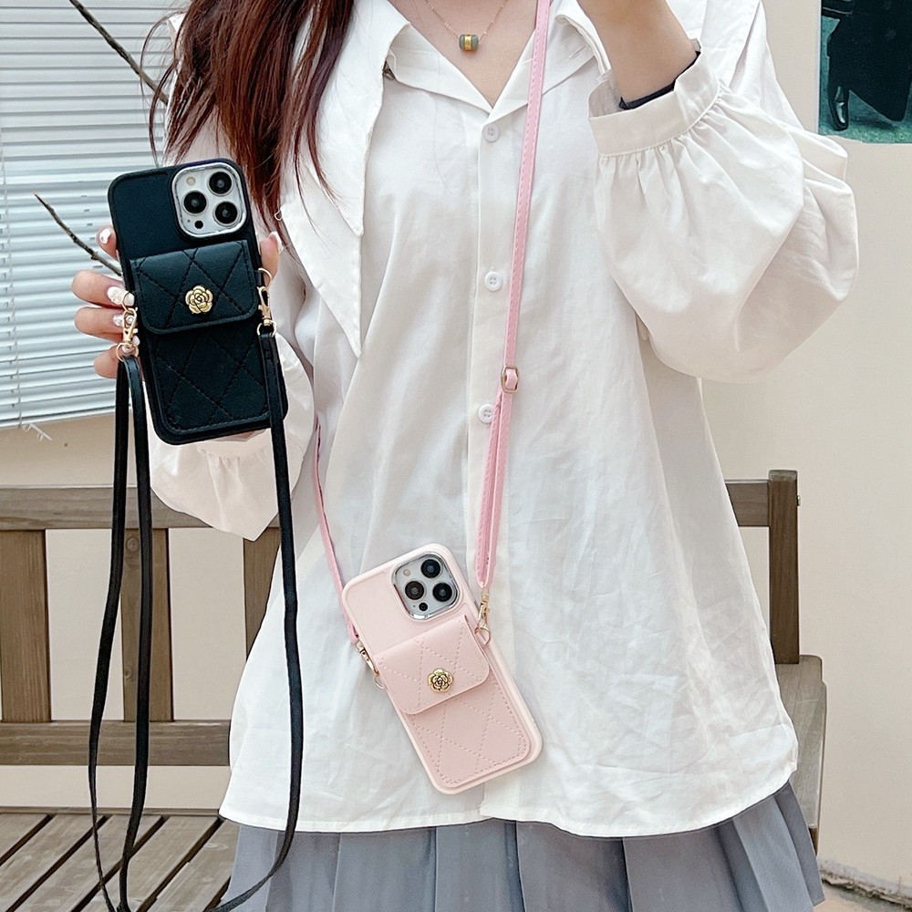 เคสโทรศัพท์มือถือแบบนิ่ม กันกระแทก พร้อมสายสะพาย และช่องใส่บัตร สําหรับ iPhone 11 12 13 14 15 pro max 14 15 plus 7 8G 7P 8P SE XR XS max