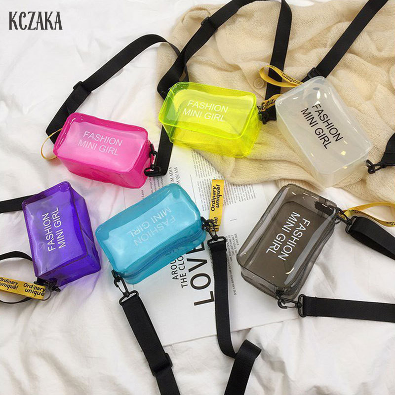Kczaka กระเป๋าสะพายไหล่ กระเป๋าถือ แบบใส มีสายโซ่คล้อง สําหรับสตรี