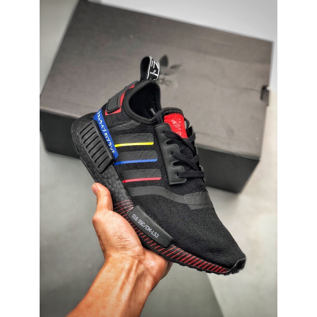 Adidas NMD R1 “Olympic” black/blue/red mens sports running shoes