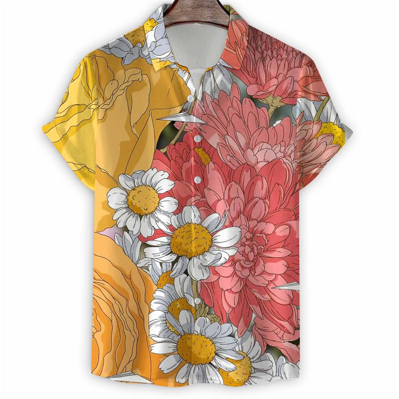 เสื้อเชิ้ตแขนสั้นลําลอง คอปก พิมพ์ลายดอกไม้ 3 มิติ โอเวอร์ไซซ์ สีสันสดใส สไตล์ฮาวาย แฟชั่นฤดูร้อน สําหรับผู้ชาย