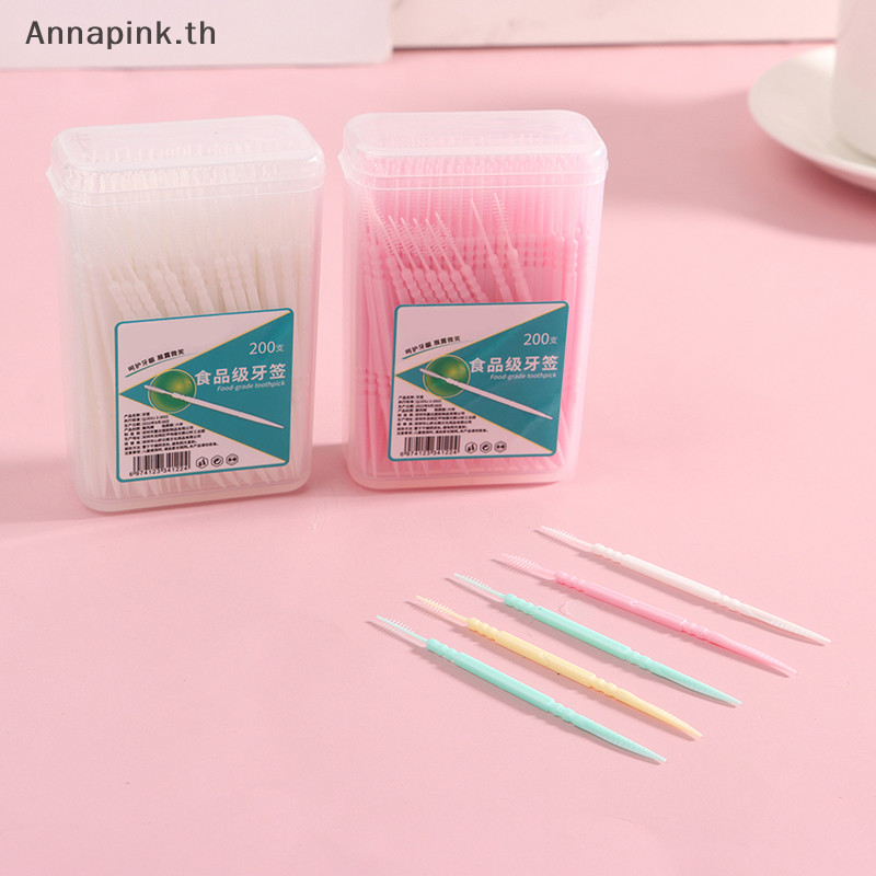 Annapink.th 200 ชิ้น/เซ็ตพลาสติกอ่อน Double-head Brushed ไม้จิ้มฟัน Oral Care Floss EN