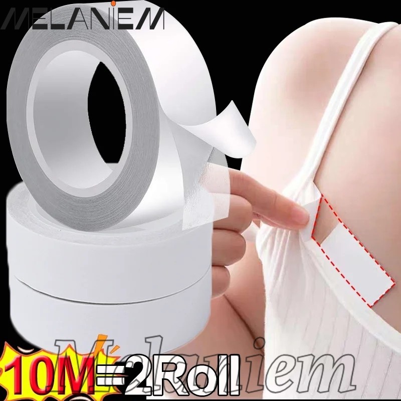 สติกเกอร์เทปใส สองด้าน กันลื่น มีกาวในตัว มองไม่เห็น อุปกรณ์เสริม สําหรับติดปกเสื้อผู้หญิง ผู้ชาย 1 ม้วน