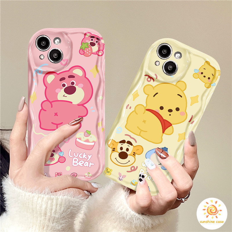 เคสลายการ์ตูนหมี สตรอเบอร์รี่ น่ารัก เคสสำหรัไอโฟน 11 For iPhone 11 12 13 14 15 Pro MAX X XS XR XS 6 7 8 Plus SE2020