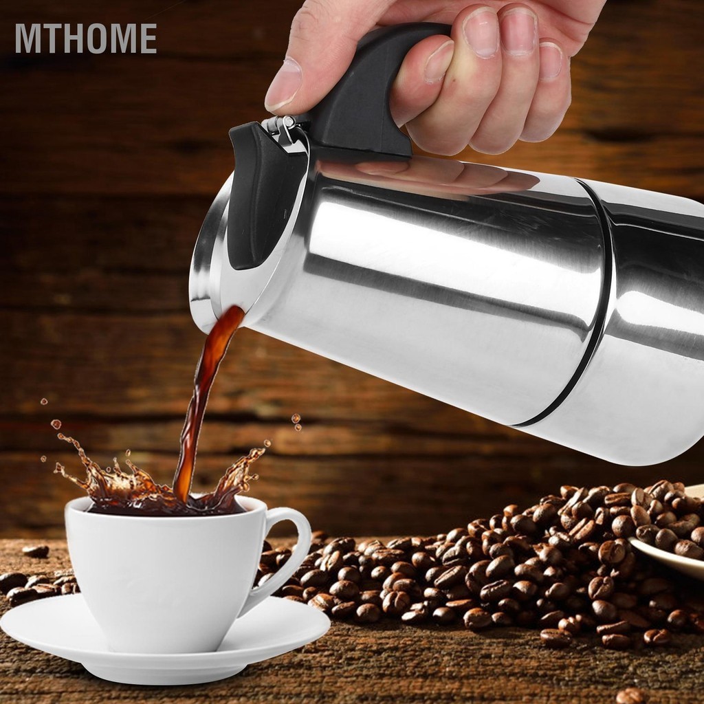MTHome 200ml เครื่องชงกาแฟแบบพกพา Moka POT สแตนเลสหม้อกาต้มน้ำกาแฟสำหรับ Home KITCHEN Supplies