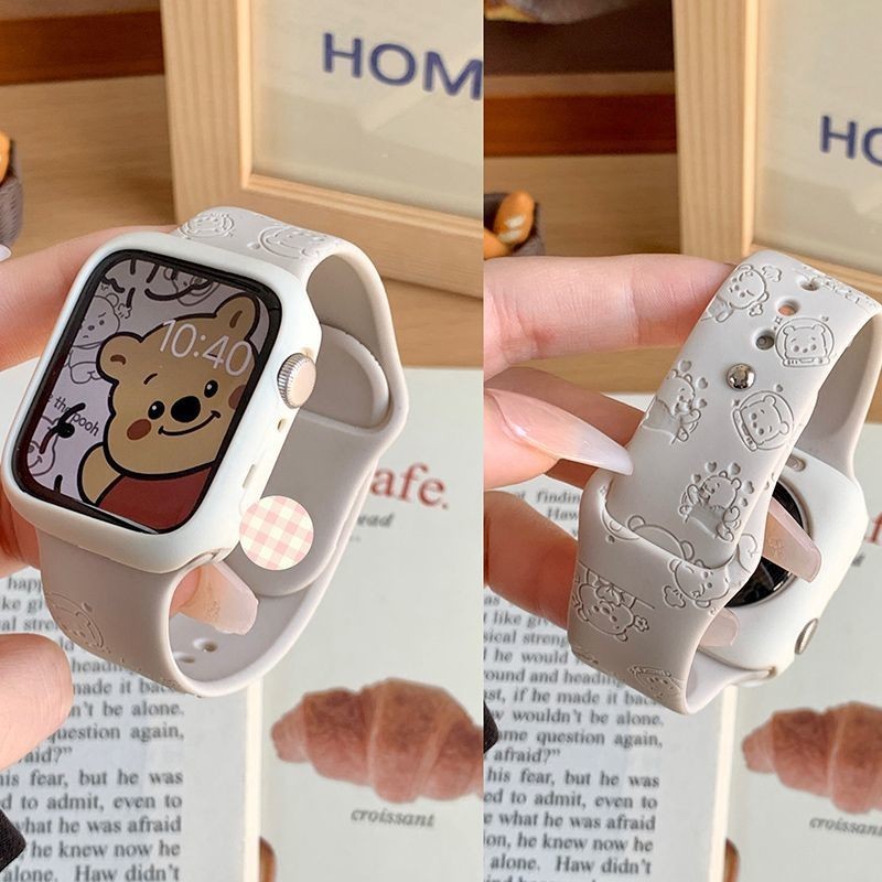 สายนาฬิกาลายการ์ตูนหมีรุ่นใหม่เลเซอร์แกะสลักซิลิโคนนาฬิกา Apple applewatch iWatch สายนาฬิกาน่ารัก S9