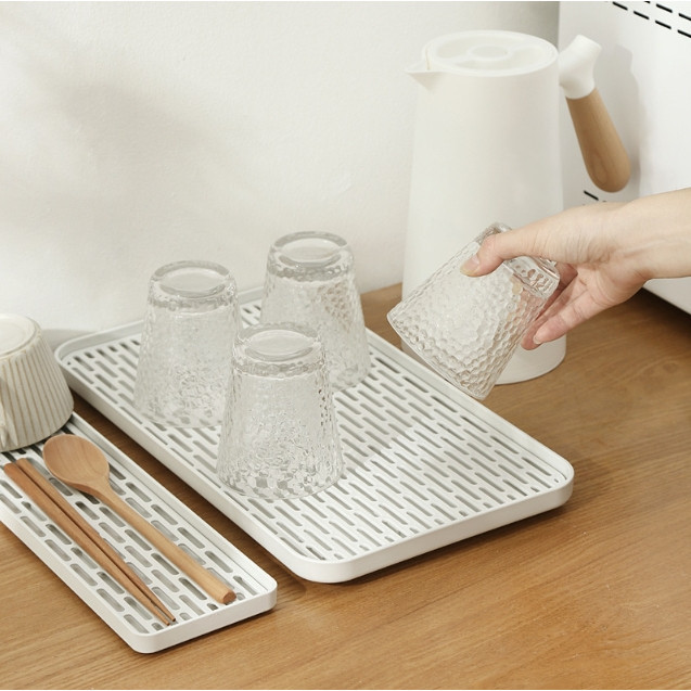 ถาดวางถ้วยชา แก้วกาแฟ ถาดคว่ำแก้ว วางช้อนส้อม ผักผลไม้ ทรงสี่เหลี่ยมผืนผ้า ถาดระบายน้ำสองชั้น สไตล์ญี่ปุ่น