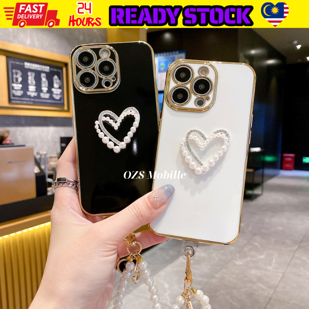 Oppo F11 Pro A3s A12e A5 A9 A53 A73 2020 A15 A16 A17 A18 fon pearl love bear chain electroplated sof