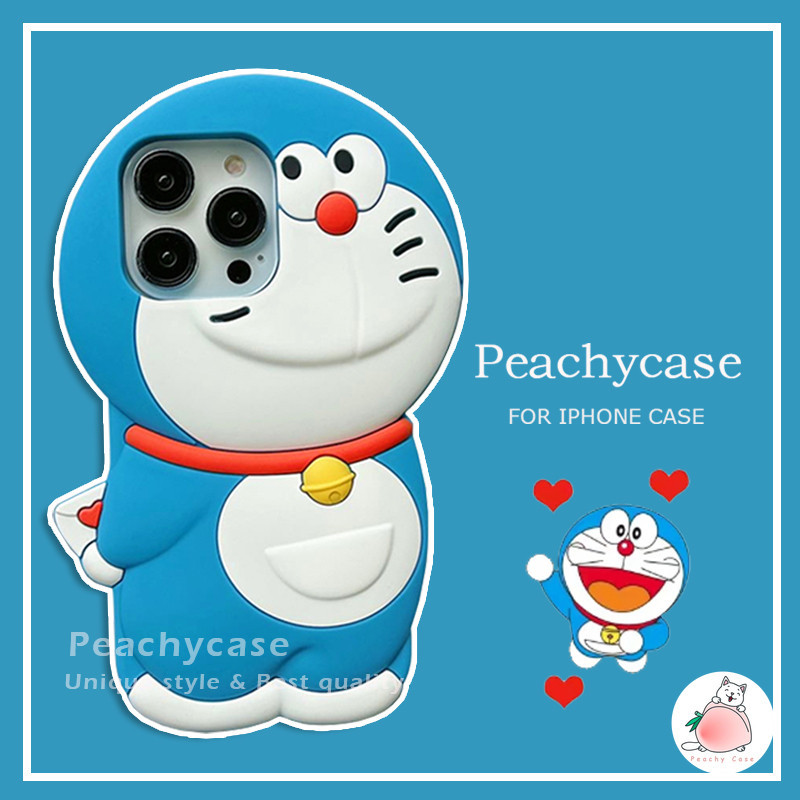 เคสโทรศัพท์มือถือ ซิลิโคน กันกระแทก ลายการ์ตูนโดราเอมอนน่ารัก 3D สําหรับ iPhone 15 14 13 12 Pro Max 11 15pro