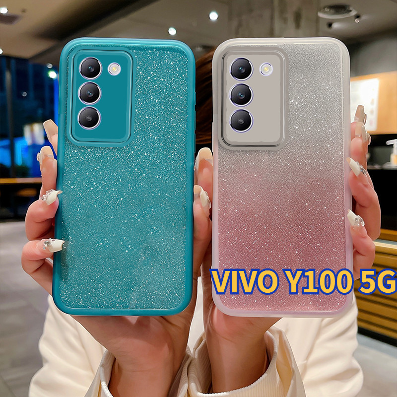 เคส VIVO Y100 5G 4G เคสแวววาวหรูหราไล่โทนสี Bling ฝาครอบซิลิโคนใสโปร่งใสพร้อมการป้องกันเลนส์