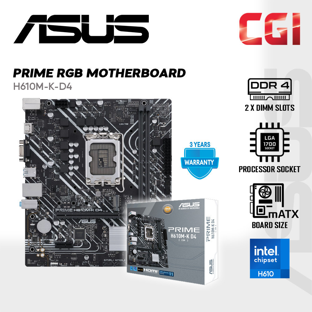 เมนบอร์ด สําหรับ Asus PRIME H610M-K-D4-CSM DDR4 LGA 1700 i3-14100 i5-14400 i3-12100 i5-12400