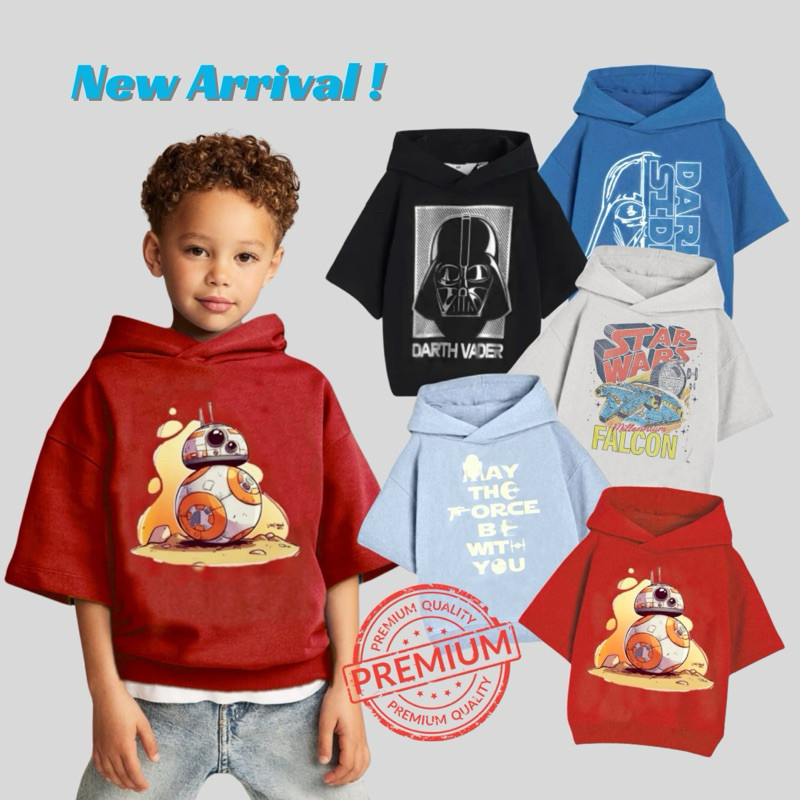 HNM HM H&M Hoody เสื้อกันหนาวมีฮู้ดแขนสั้นสําหรับเด็กผู้ชาย 3T-10T - พื้นที่ครอบครัว