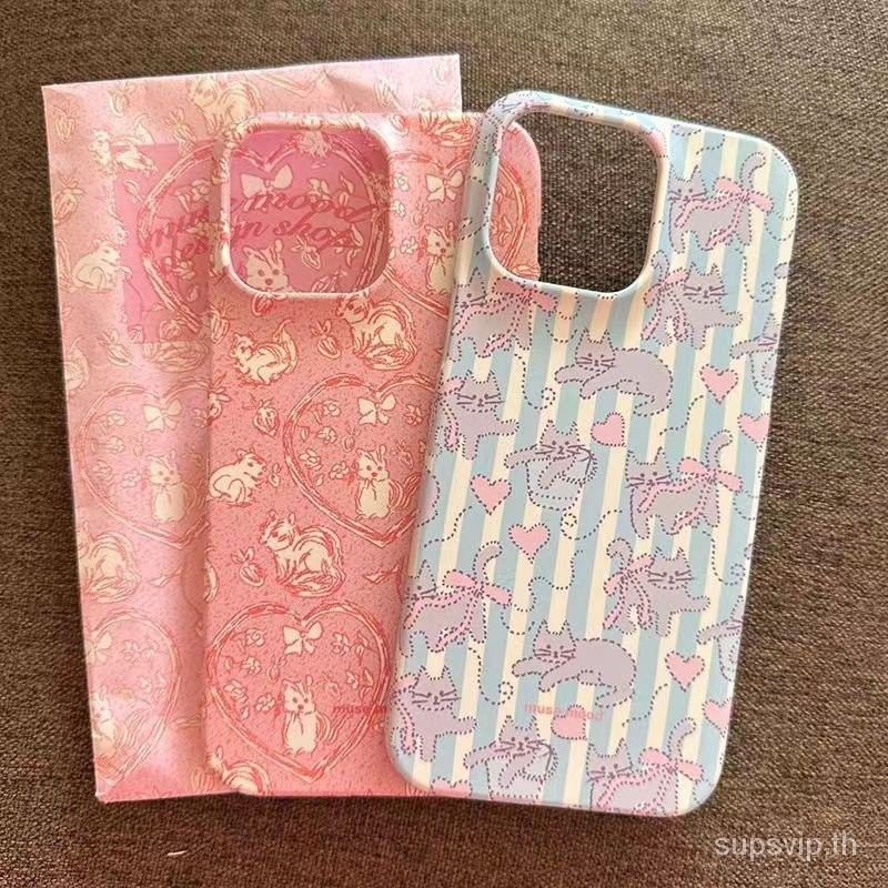 เคสโทรศัพท์มือถือแบบแข็ง ลายแมว และหนู สีชมพู สําหรับ iPhone 15promax 14promax 11promax 12mini 13mini 14 13promax 12 11pro XR 7Xs