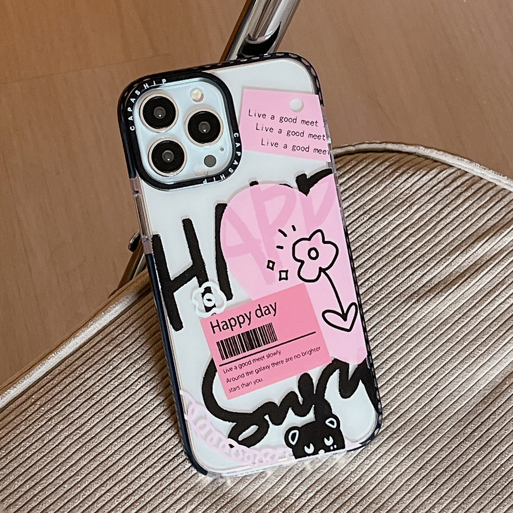 เคสโทรศัพท์มือถือแบบนิ่ม กันกระแทก ลายหน้ายิ้ม สีดํา สําหรับ iPhone 15ProMax 15Pro 15Plus 15 14 13 12 11 Pro Max - รูปที่ 3