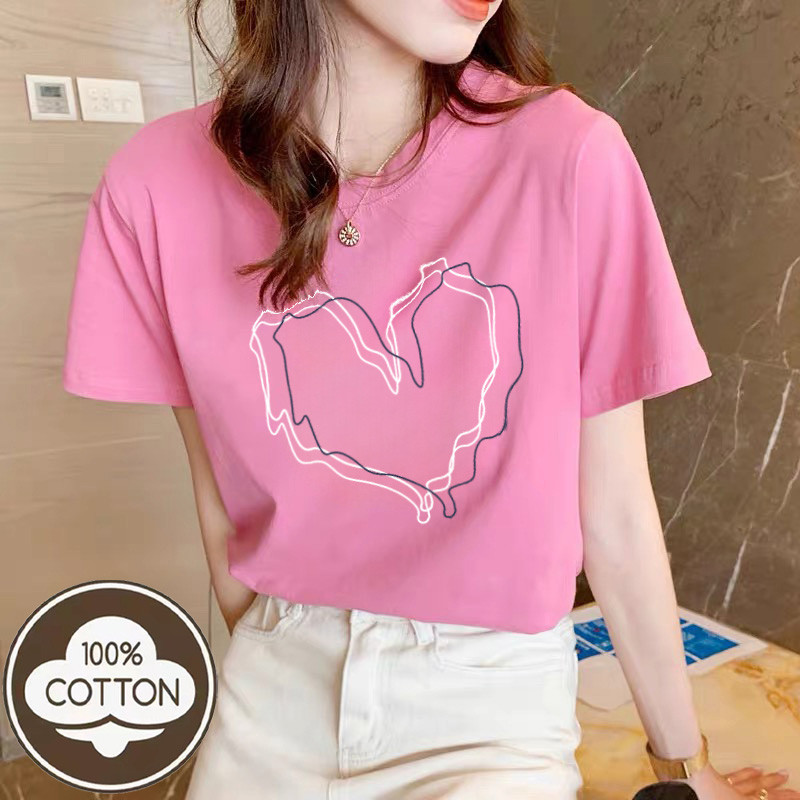 เสื้อยืดแฟชั่นผู้หญิง ฝ้าย100% คอกรม แขนสั้น น่ารัก สไตล์เกาหลี ผ้าดีผ้านิ่ม ใส่สบาย ไม่ร้อน ไม่ต้องรีด [ส่งเร็วพิเศษ!]
