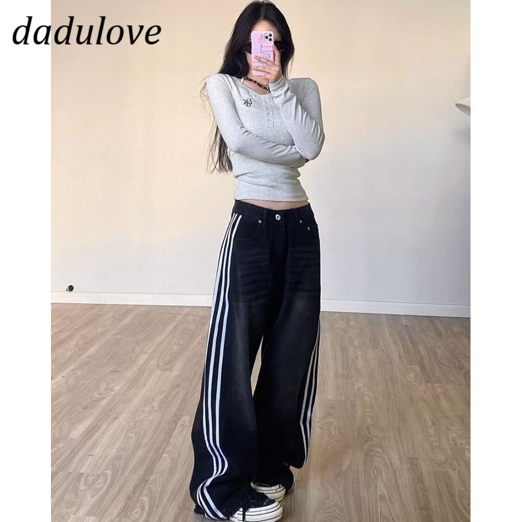 DaDulove American Ins High Street Spotted Jeans Niche High Waist Loose Wide Leg Pants plus Size Trousers