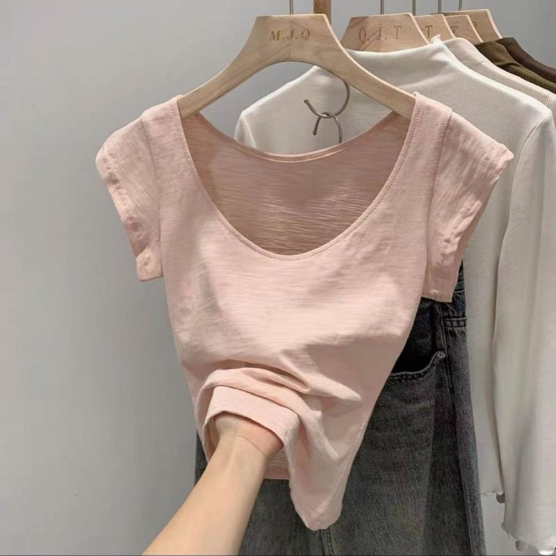 ใหม่ เสื้อยืดคอกลม แขนสั้น ผ้าฝ้ายแท้ ทรงสลิมฟิต เข้ากับทุกการแต่งกาย แฟชั่นฤดูร้อน สําหรับผู้หญิง 2024