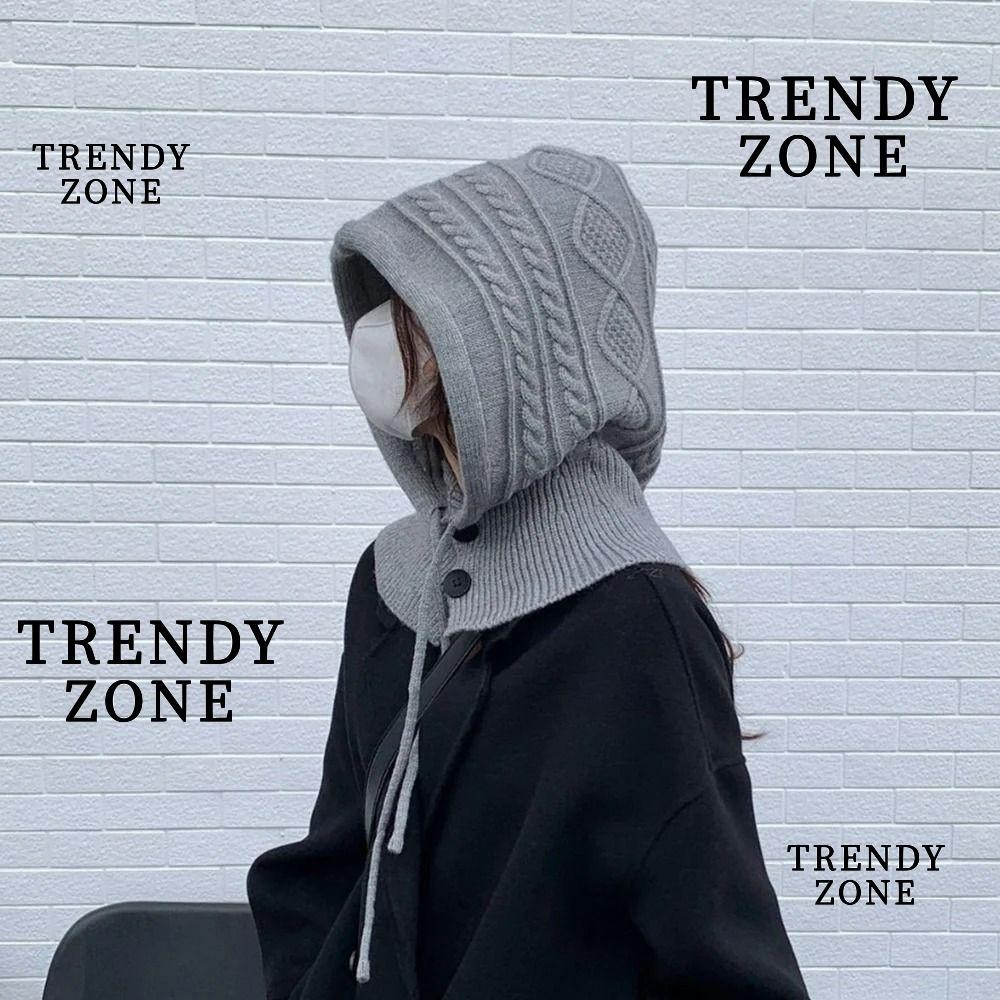 Trendyzone หมวกไหมพรม หนา ป้องกันหู มีฮู้ด แฟชั่นฤดูหนาว กันลม วันพีช ผ้าแคชเมียร์เทียม อุ่นคอ หมวกสวมหัว