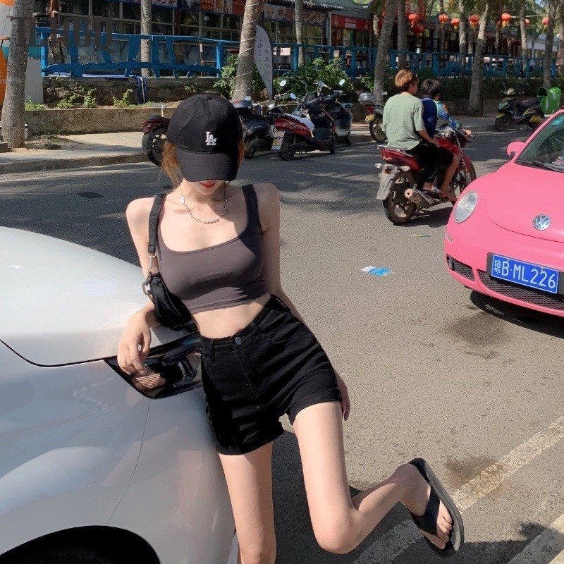 Tian-lianghaogeqiu กางเกงยีนขาสั้น เอวสูง ทรงเอ ทรงหลวม แฟชั่นฤดูร้อน สําหรับผู้หญิง
