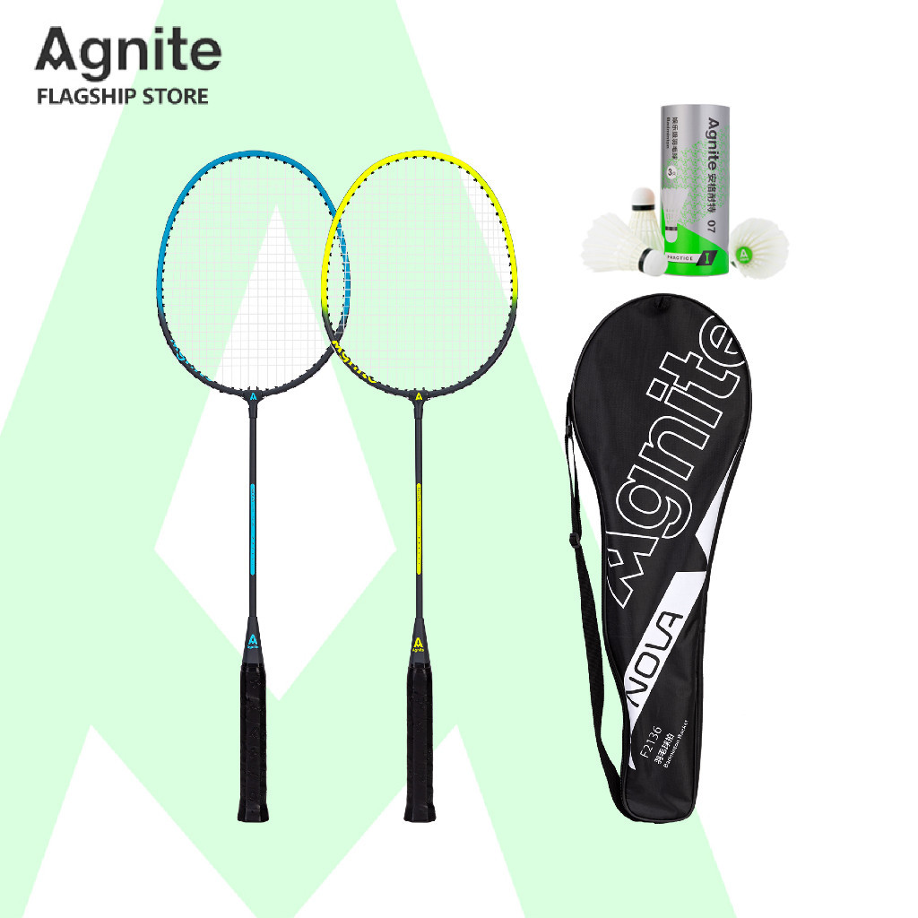 Agnite แบดมินตัน ไม้แบดมินตันแพคคู่ ออกกําลังกาย แถมกระเป๋าใส่ไม้แบด ไม้แบด แถมลูกขนไก่พลาสติก 3 ชิ้น Badminton racket