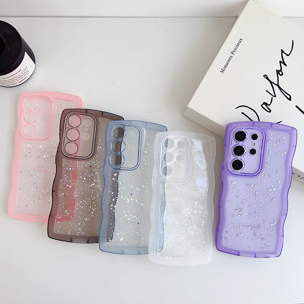 Glitter ดาว Wave Edge โปร่งใสสําหรับ Samsung A06 A16 A55 5G A35 A25 A15 A05 A05s A54 A34 A24 A14 A04s A73 A53 A33 A23 A13 4G