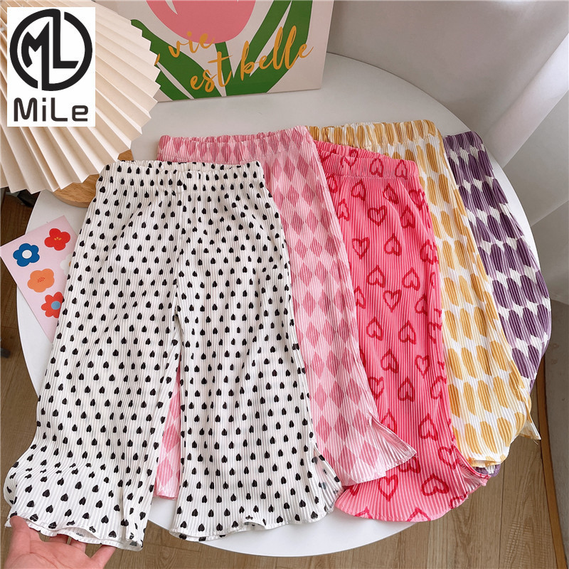 [ML] กางเกงขากว้าง ทรงตรง พิมพ์ลาย สไตล์เกาหลี แฟชั่นฤดูร้อน สําหรับเด็กผู้หญิง 90-140 ซม.