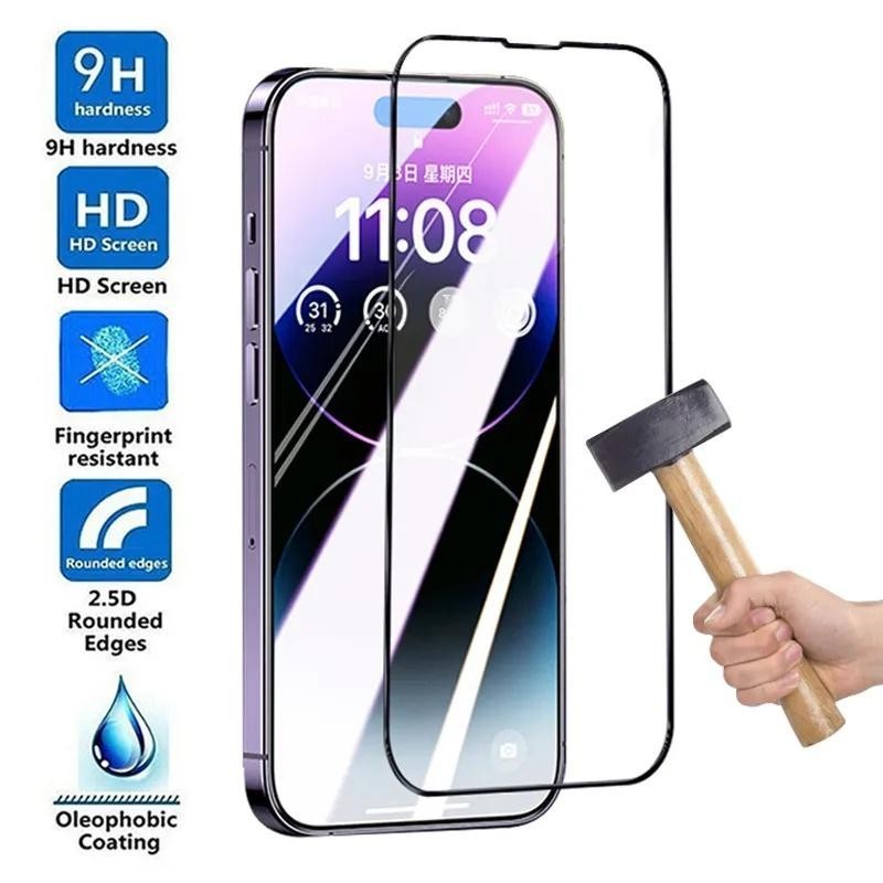 ฟิล์มกระจกนิรภัยกันรอยหน้าจอ 9H HD แบบโค้ง สําหรับ iPhone 15 14 13 12 11 Pro Max Plus Mini 5 5S 6 7 8 6S Plus X XR XS Max SE 2 3