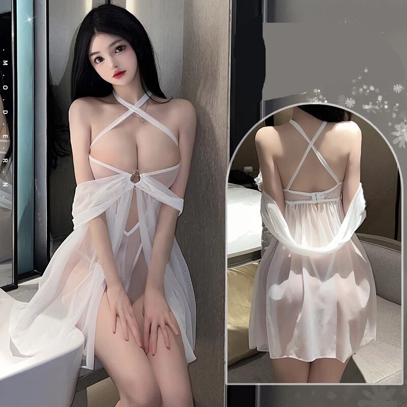 YJ Fun Lingerie Sexy Short Skirt Sexy Pajamas Women's Lace Wedding Dress Lace Doll Sex Underwear Open Passion Set Sexy L