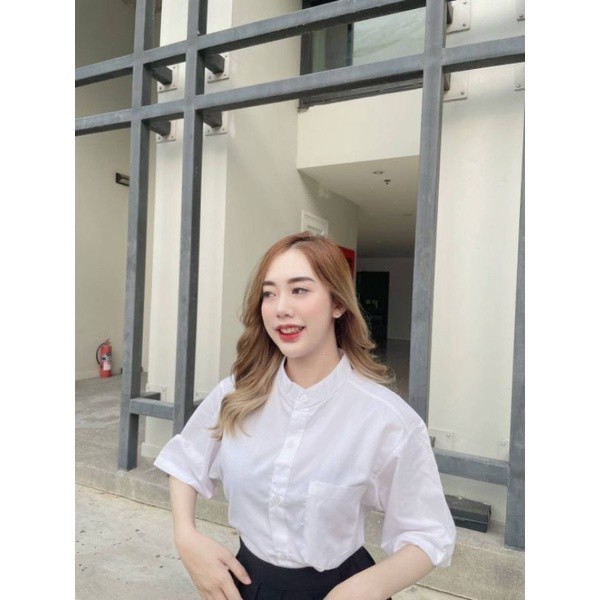 เสื้อนักศึกษาคอจีนเสื้อคอจีน ผ้าดิบ ผ้านิ่ม