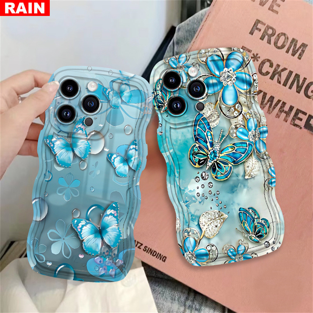เคสโทรศัพท์มือถือ ลายผีเสื้อ ประดับเพชร สีฟ้า สําหรับ Realme C53 C55 C51 10 C30 C31 C33 C35 C21Y C25Y C11 2021 C15 C25 C17 C12 C3 C2 8i 7i Realme5 5i 6i 7 Pro Narzo 50A N53 - รูปที่ 5