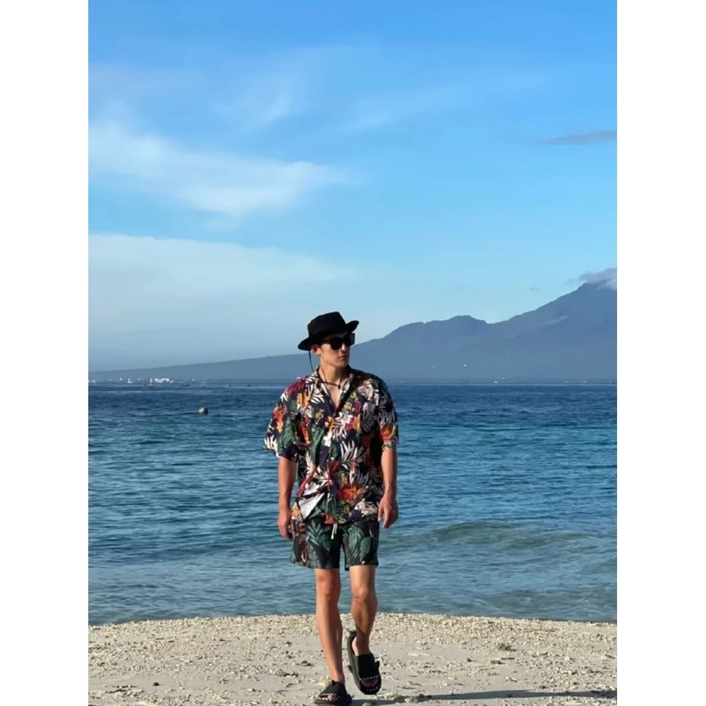 เสื้อฮาวายลายดอก ผู้ชาย แขนสั้น ผ้าไหมอิตาลี สีเขียว #305 thumbnail 6