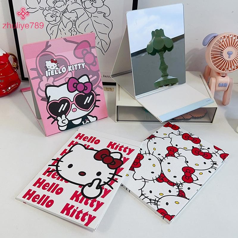 <zhuliye789>21*15ซม.Hello Kittyเดสก์ท็อปกระจกพับKawaii Sanrio KTแมวกระจกแต่งหน้าหอพักนักเรียนกระจกคร