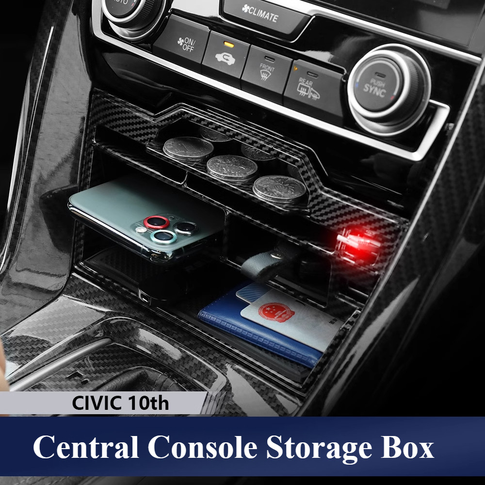 Honda Civic Fc 2016-2020 10th Central Console Storage Box พร้อมพอร์ตชาร์จ USB