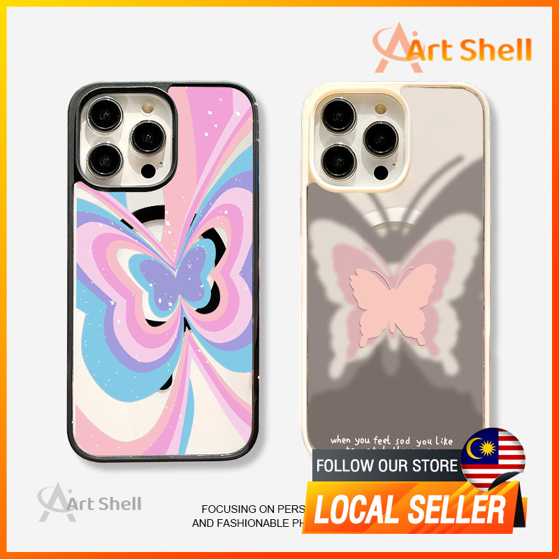 เข้ากันได้กับ iphone 16 Pro Max ผีเสื้อไล่ระดับสีชมพู 12 13 14 15 11 Pro Max ปลอก xr xs Max 7 8 Plus