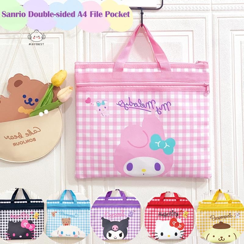 {maybest} Sanrio Hello Kitty Double Zip File Bag Cinnamorll My Melody Pochacco Handbag A4 Storage Ba