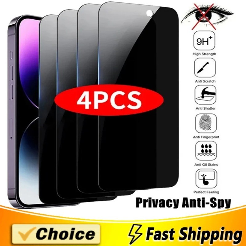 1-4ชิ้น Anti-Spy ความเป็นส่วนตัวกระจกนิรภัยสําหรับ iPhone 17 16 15 14 13 12 11 Pro XS Max Air XR 8 7 Plus SE Anti Spy ความเป็นส่วนตัวกระจกนิรภัยป้องกันหน้าจอคลุมทั้งหมด