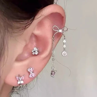 Roselife 1 Pc Silver Shining คริสตัลผีเสื้อสกรูต่างหูสําหรับผู้หญิงแฟชั่น Pierced หู Studs