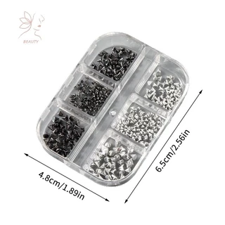[maybeauty] 6 กริด Y2K Punk โลหะ Rivet เล็บ Charms กรวยผสม Sized สีดําเงินเล็บ Studs 3D สไตล์โลหะผสม Spike สําหรับ DIY เล็บตกแต่ง {TH}