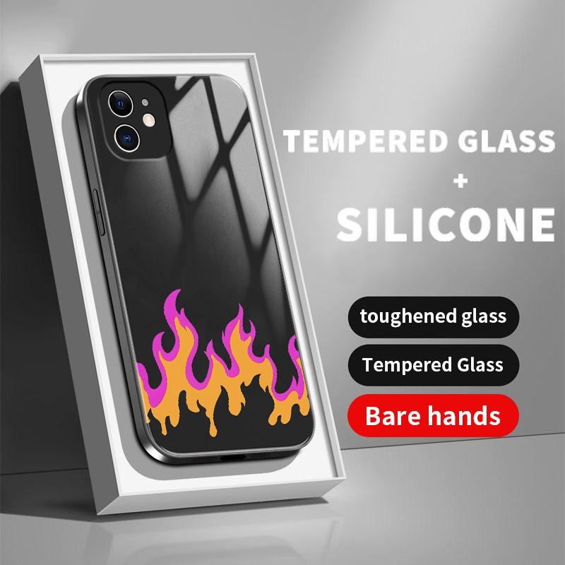 เคสแข็งสําหรับ IQOO Neo U5x Z6 5G Z7i กระจกนิรภัยซิลิคอนกลับศิลปะเปลวไฟ Cas